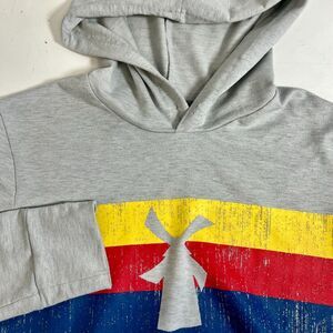 Dutch Bros. Grey Hoodie Sweatshirt Cotton Spandex Stripes L